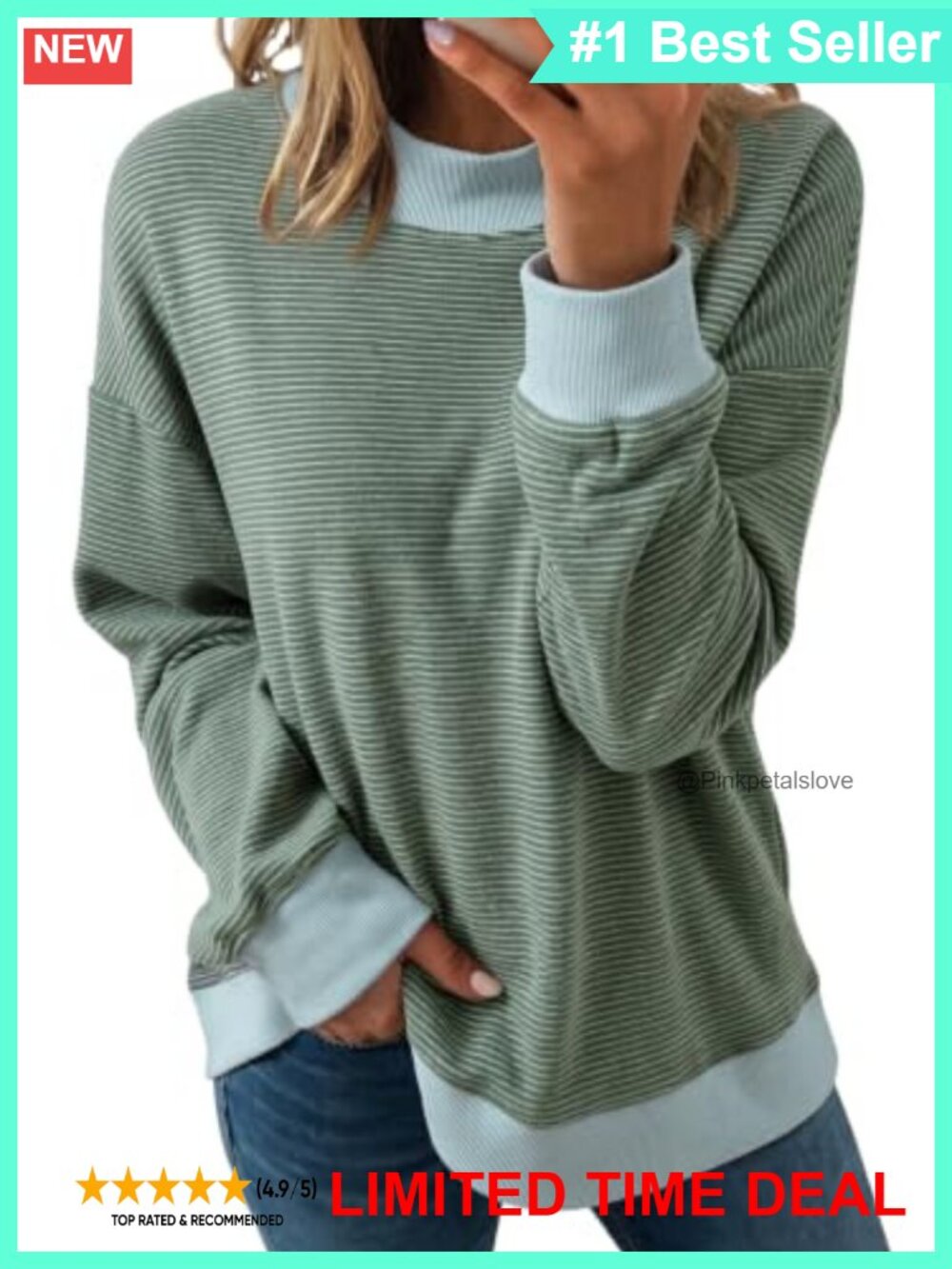 Striped Mock Neck Oversized Sweatshirt Pullover Women
